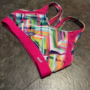 “Avia” Pink and Green Geometric Sports Bra
